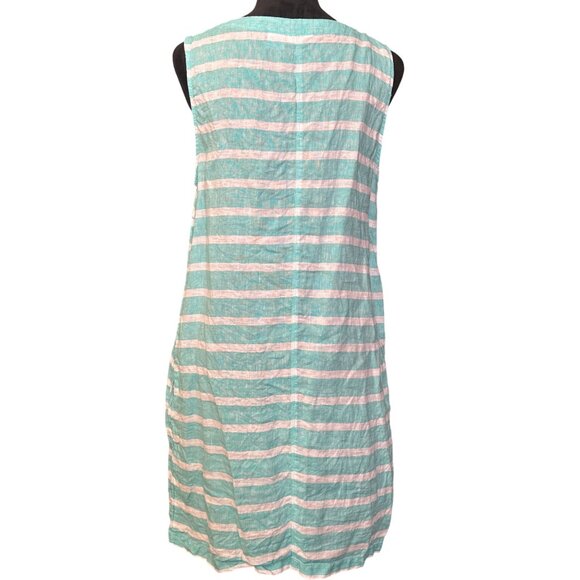 Sigrid Olsen 100% Linen Striped Sleeveless Shift Dress In Mint & White Size L - Picture 2 of 4